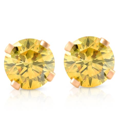 1/4 Ct T.W. Fancy Canary Lab Diamond Studs 14K Gold Lab Grown