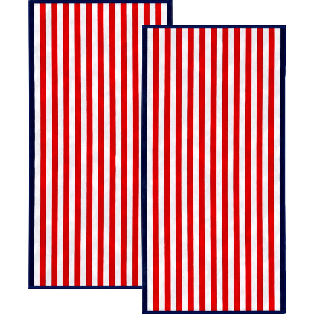 Woven & Weft 2-pack Stripe Oversize Beach Towels In Red/navy