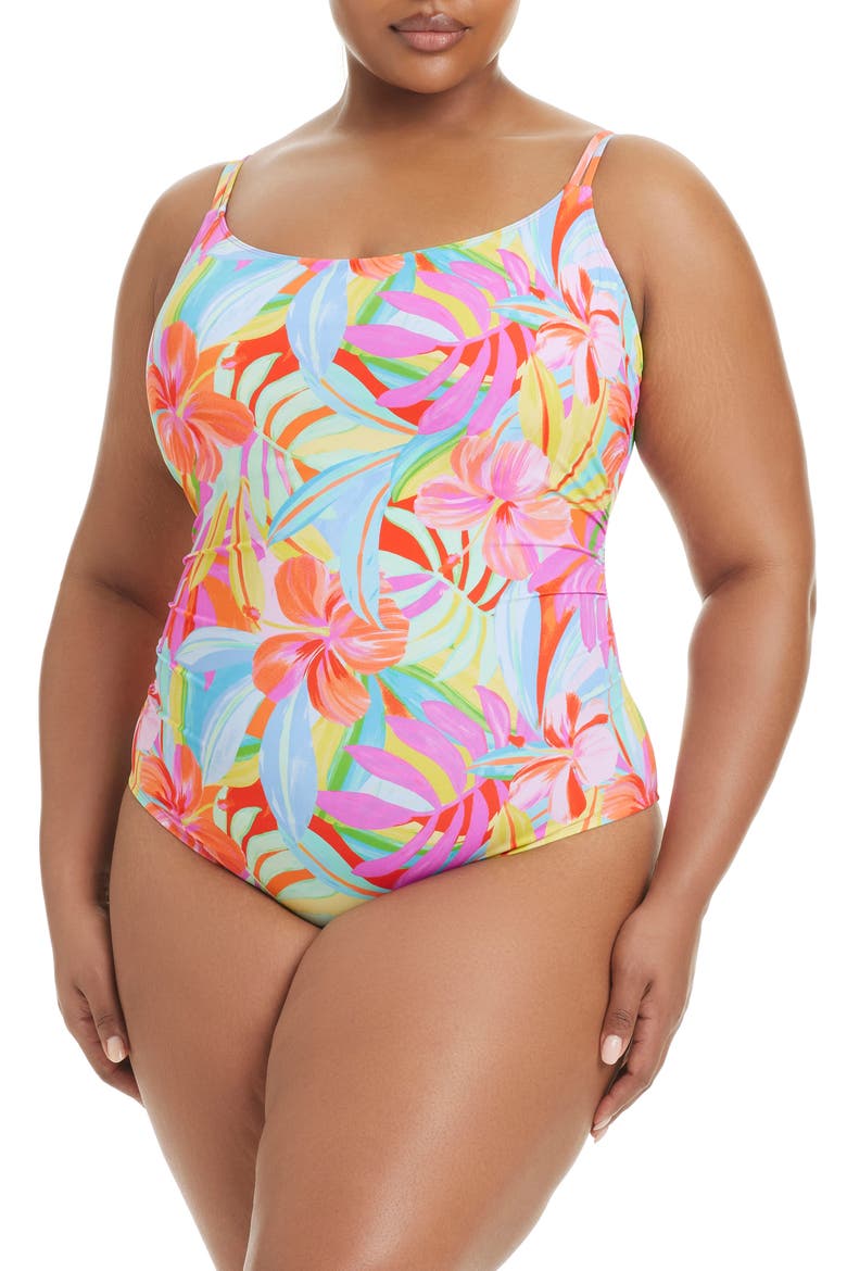 Scoop Neck One-Piece Swimsuit, Main, color, PINK MULTI