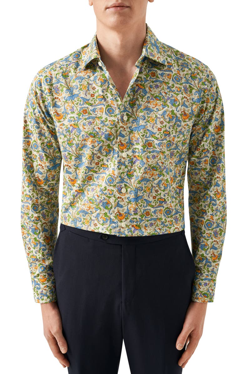 Eton Slim Fit Floral Cotton Dress Shirt, Main, color, 