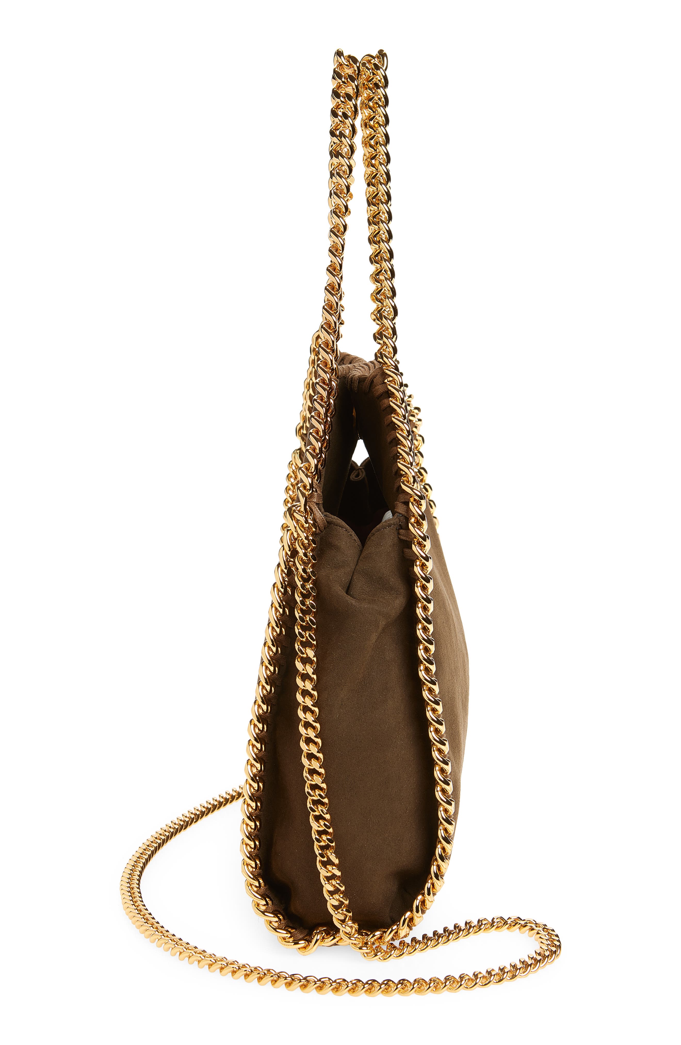 Stella McCartney Mini Falabella Faux Suede Crossbody Bag, Alternate, color, Moka