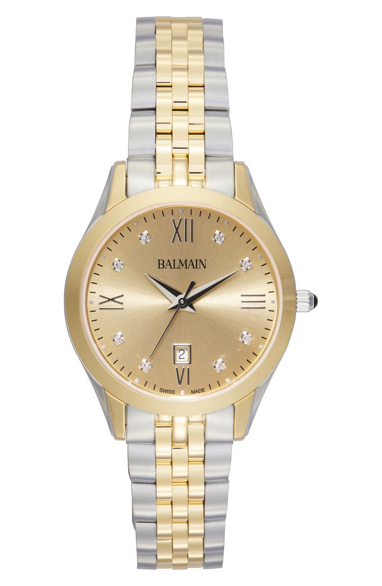 Balmain Classic R Diamond Two-Tone Bracelet Watch, 30mm, Main, color, Bicolor