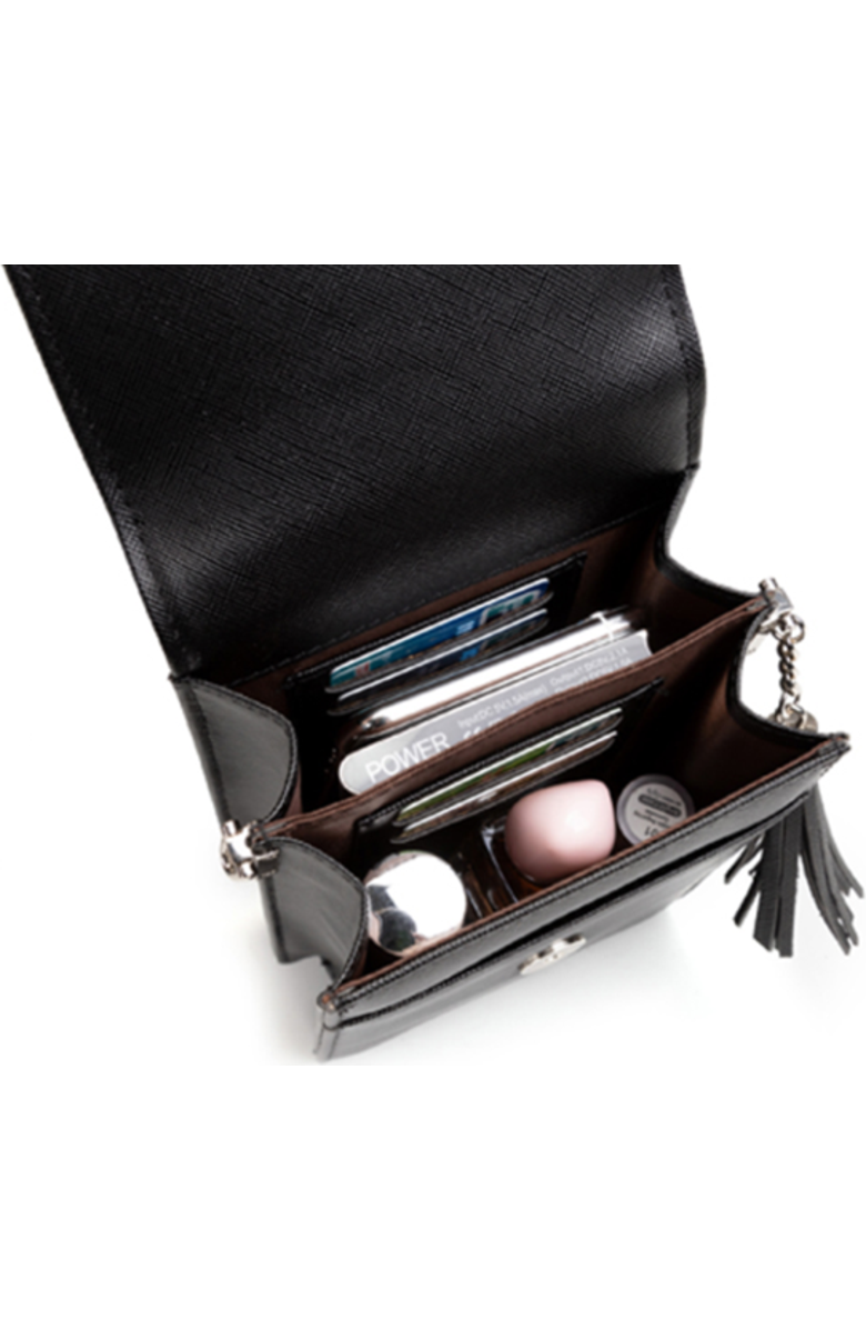 Youzey Vegan Saffiano Leather Crossbody Purse, Alternate, color, Black