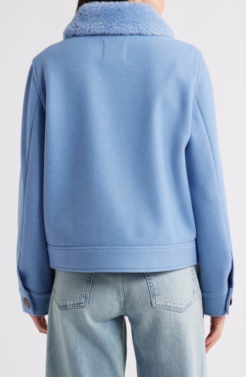 Sam Edelman Crop Jacket With Faux Shearling Collar In Blue