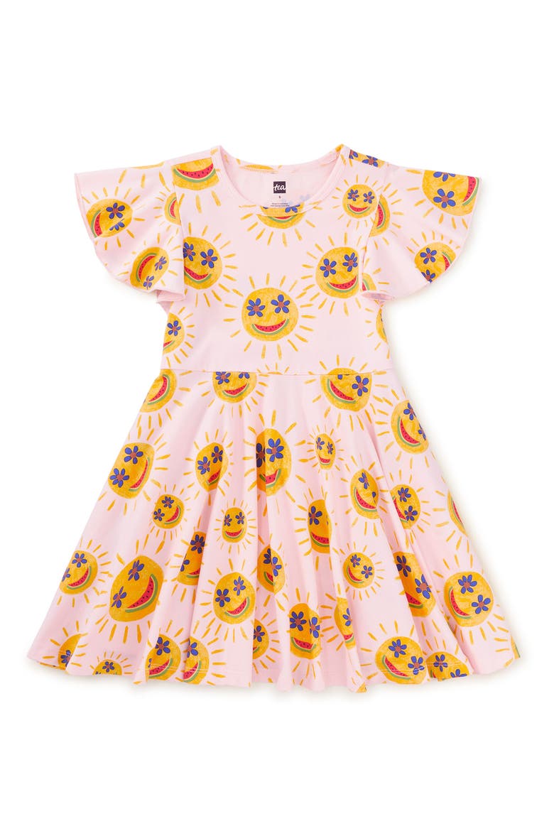 Flutter Sleeve Twirl Dress, Main, color, Smiley Sun