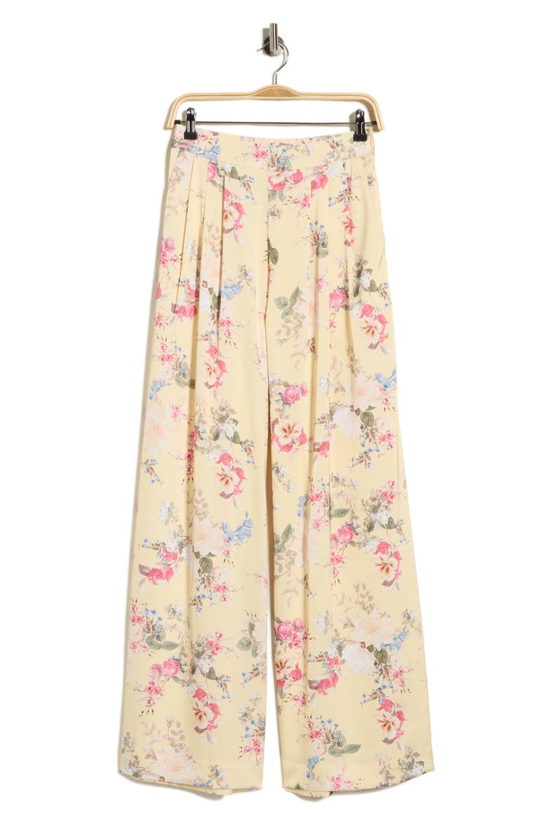Pleated Front Wide Leg Pants, Alternate, color, LEMON CREAM