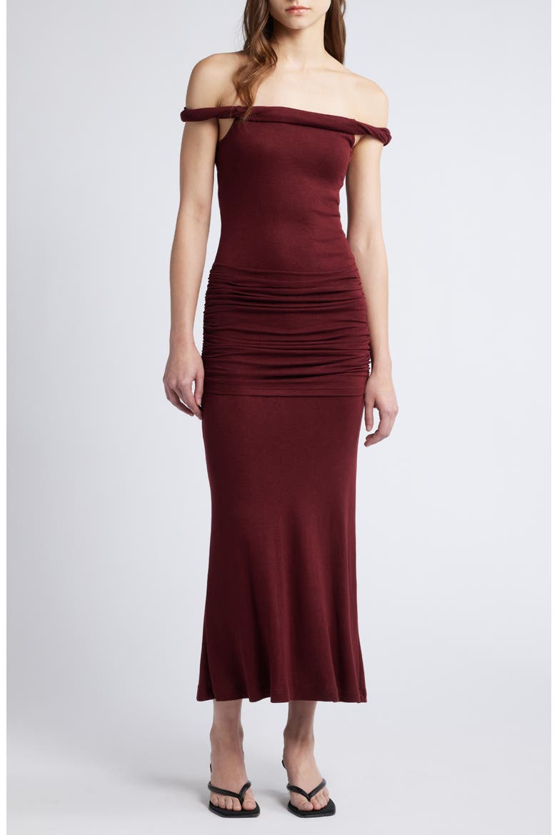 Pamela Off-the-Shoulder Knit Dress, Main, color, OXBLOOD RED