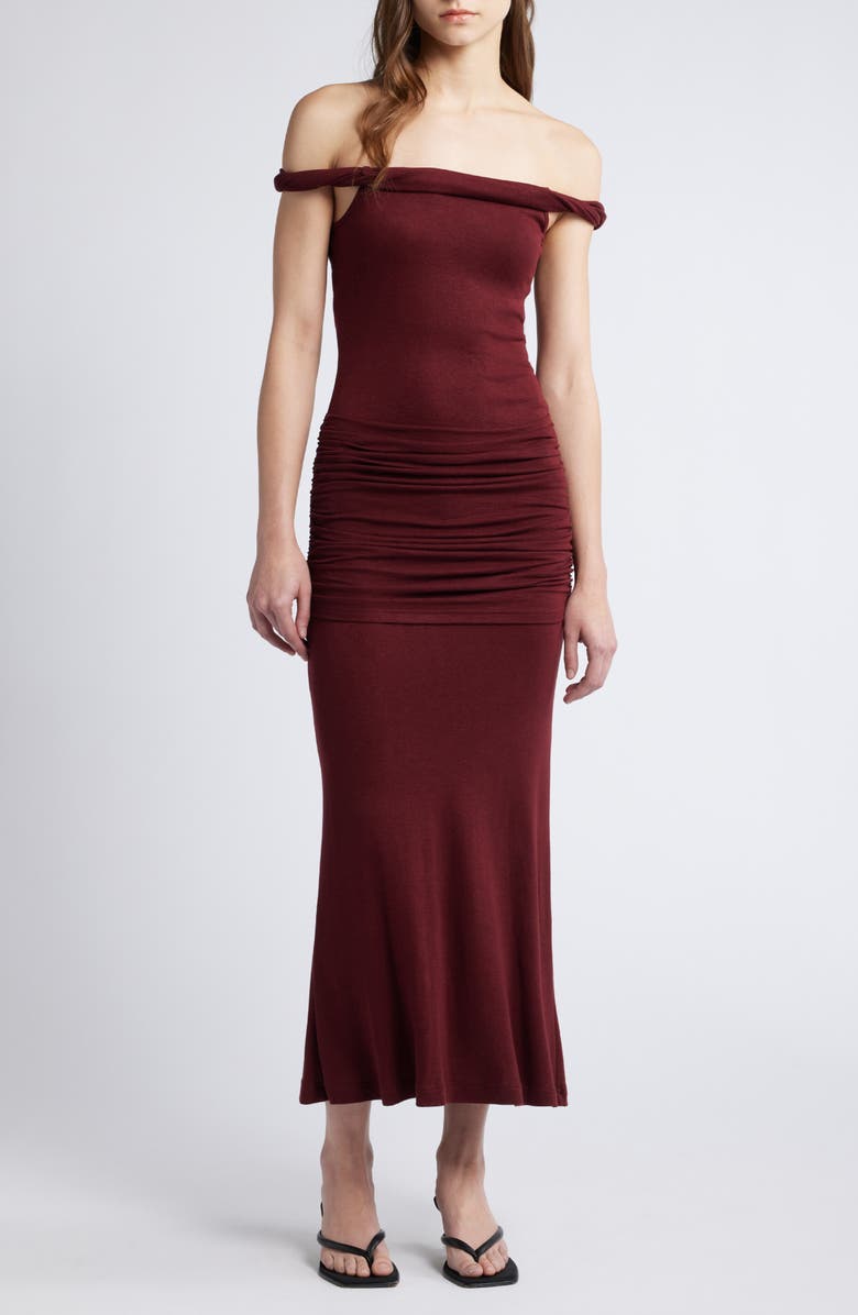 Pixie Market Pamela Off-the-Shoulder Knit Dress, Main, color, Oxblood Red