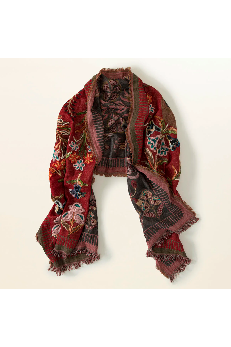 Embroidered Garden Wrap by Vismaya Collection, Main, color, Rich Red / Multi