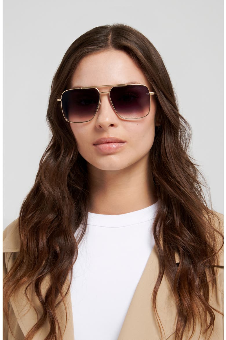 VB 1019/S 60mm Rectangular Aviator Sunglasses, Alternate, color, GOLD BLACK/ DARK GREY SF
