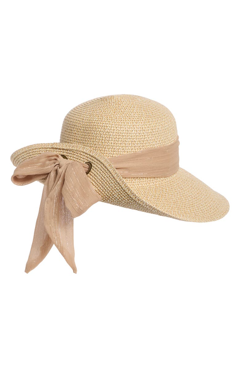 Nine West Metallic Bow Floppy Hat, Alternate, color, Neutral Multi