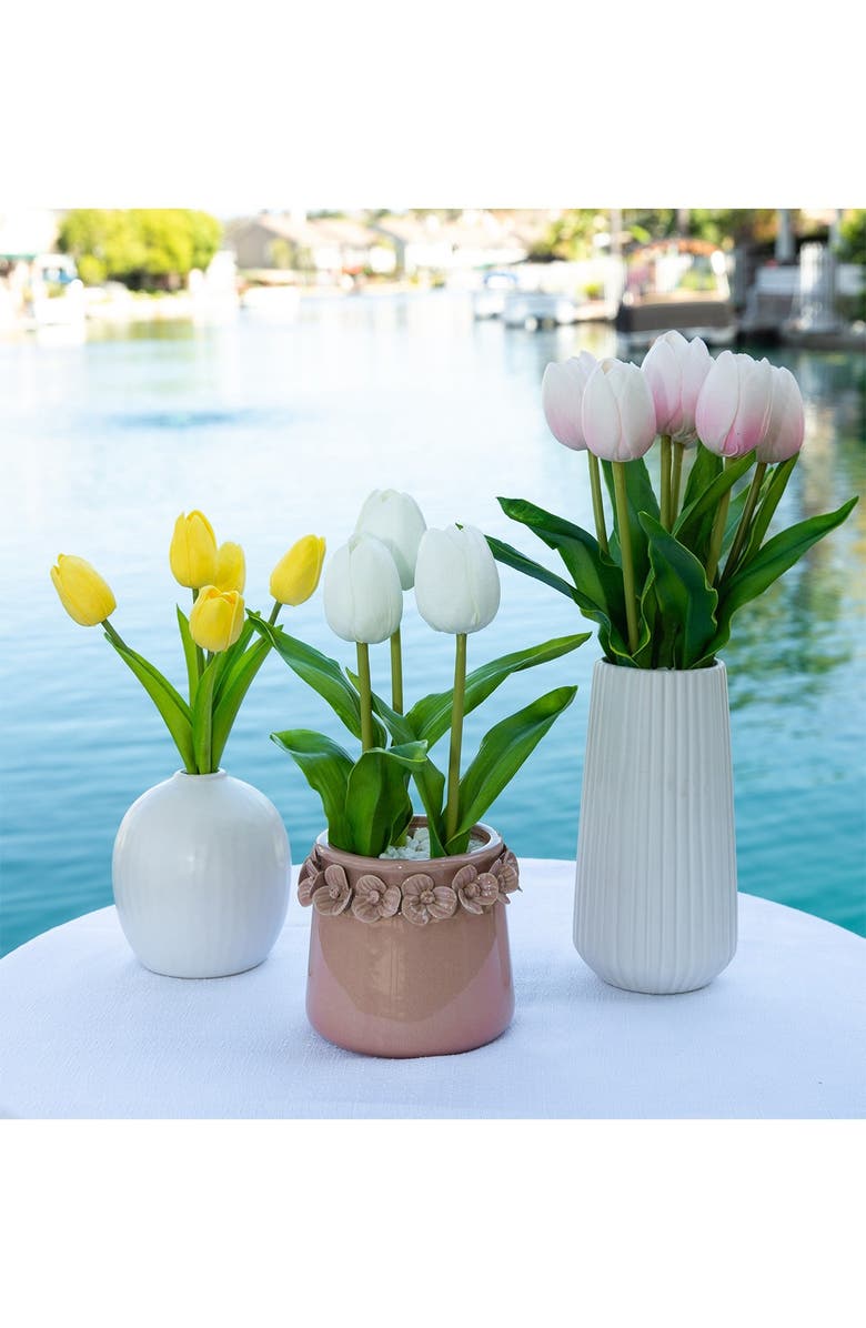 FLORA BUNDA Real-touch Tulips in 8"H Ceramic Vase, Alternate, color, 