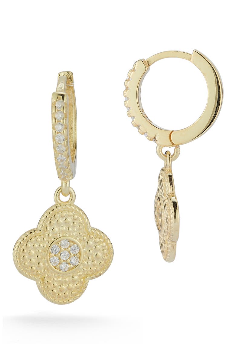 Clover Drop Huggie Hoop Earrings, Main, color, GOLD