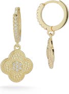 SPHERA MILANO Clover Drop Huggie Hoop Earrings