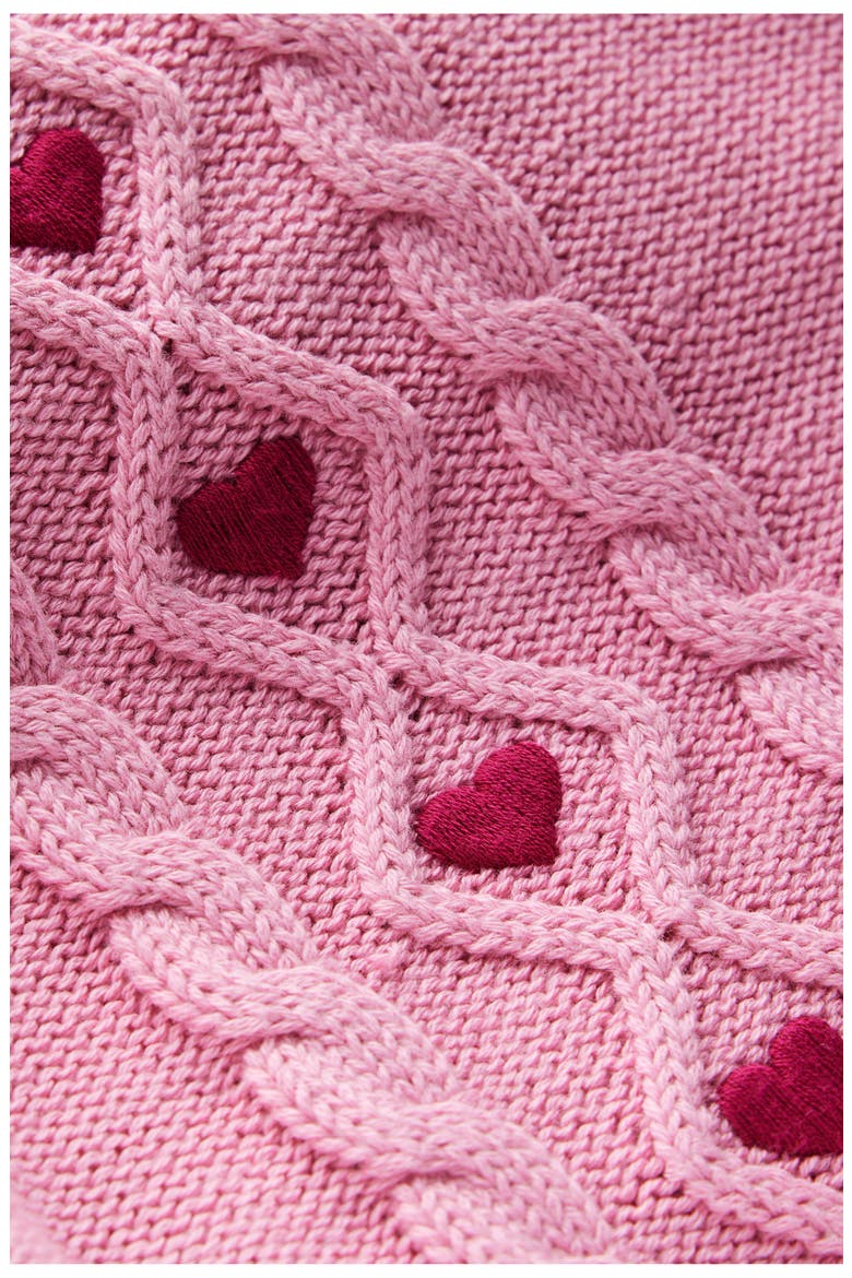 Kids' Heart Embroidered Cable Cotton Sweater Skirt, Alternate, color, FORMICA PINK