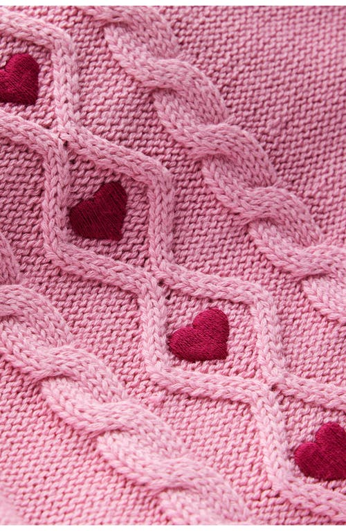Mini Boden Kids' Heart Embroidered Cable Cotton Sweater Skirt In Pink