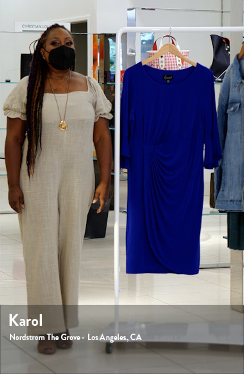 Gathered Bell Sleeve Faux Wrap Dress, sales video thumbnail