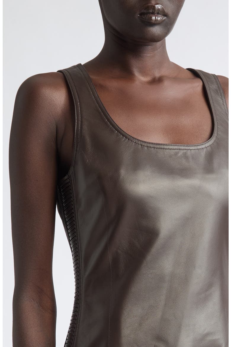 Plongé Lambskin Leather Midi Dress, Alternate, color, EXPRESSO/ ESPRESSO