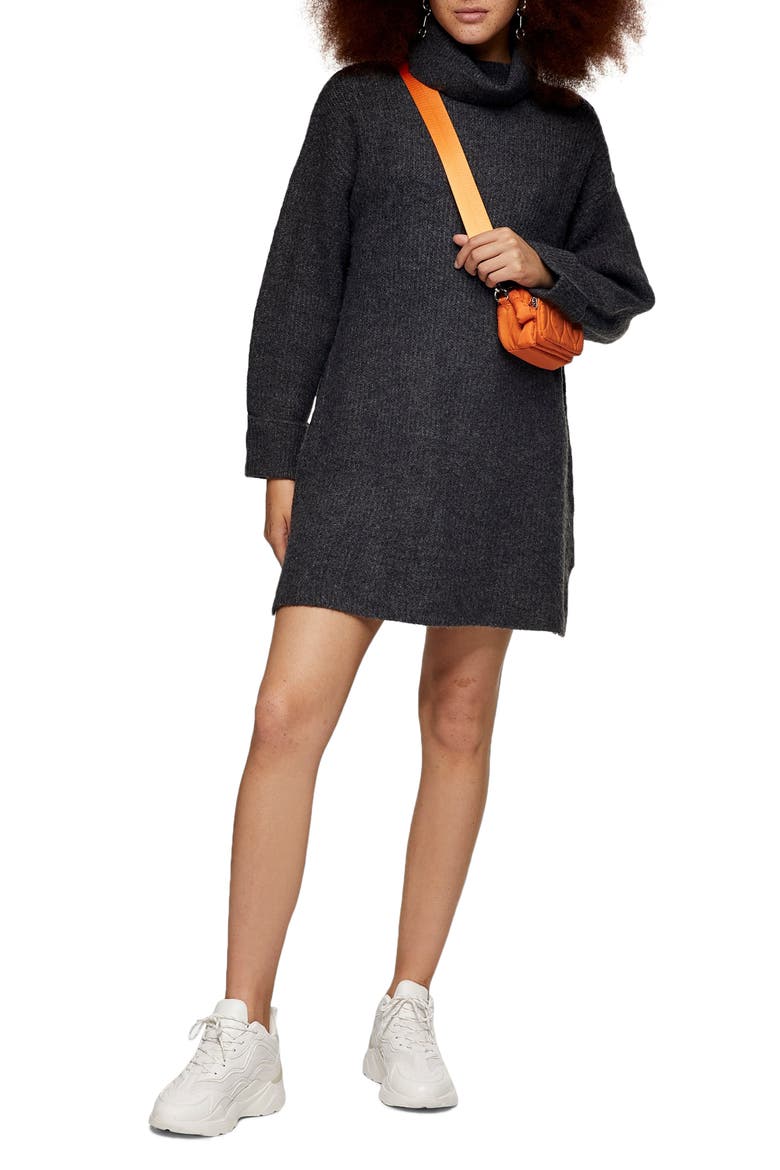 Funnel Neck Sweater Dress, Main, color, CHARCOAL