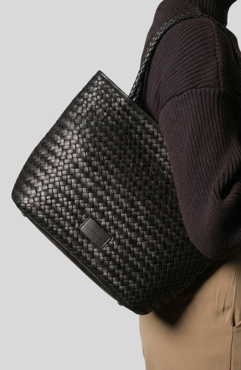 Ecotorie Lubbock Woven Leather Tote Bag, Alternate, color, Black
