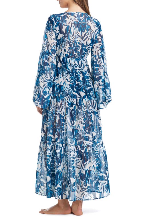 Bleu Rod Beattie Rod Beattie Print Long Sleeve Cover-up Dress In Blue