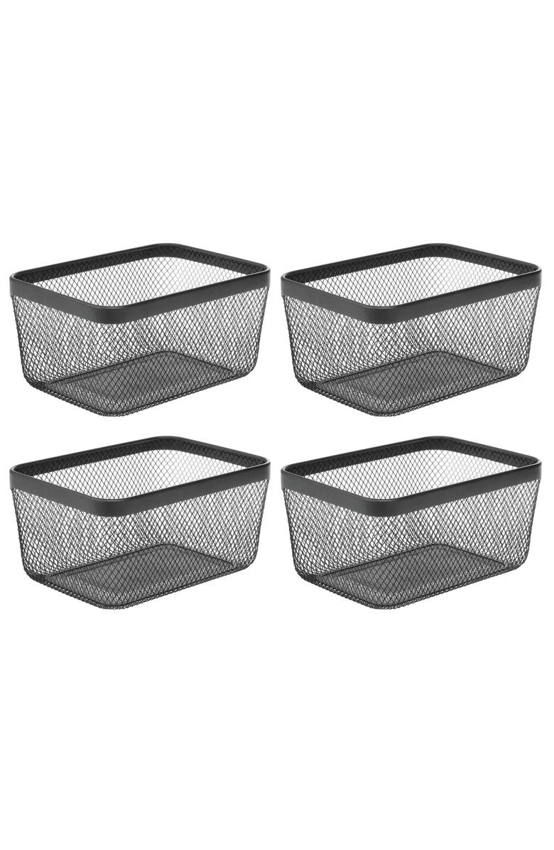 mDesign Metal Mesh Pantry Basket for Kitchen Organization and Storage - Set of 4 - Black, Main, color, Black