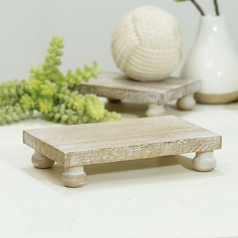 Wood 8 Inch White Aged Riser, Rustic Farmhouse Decorative Display Stand