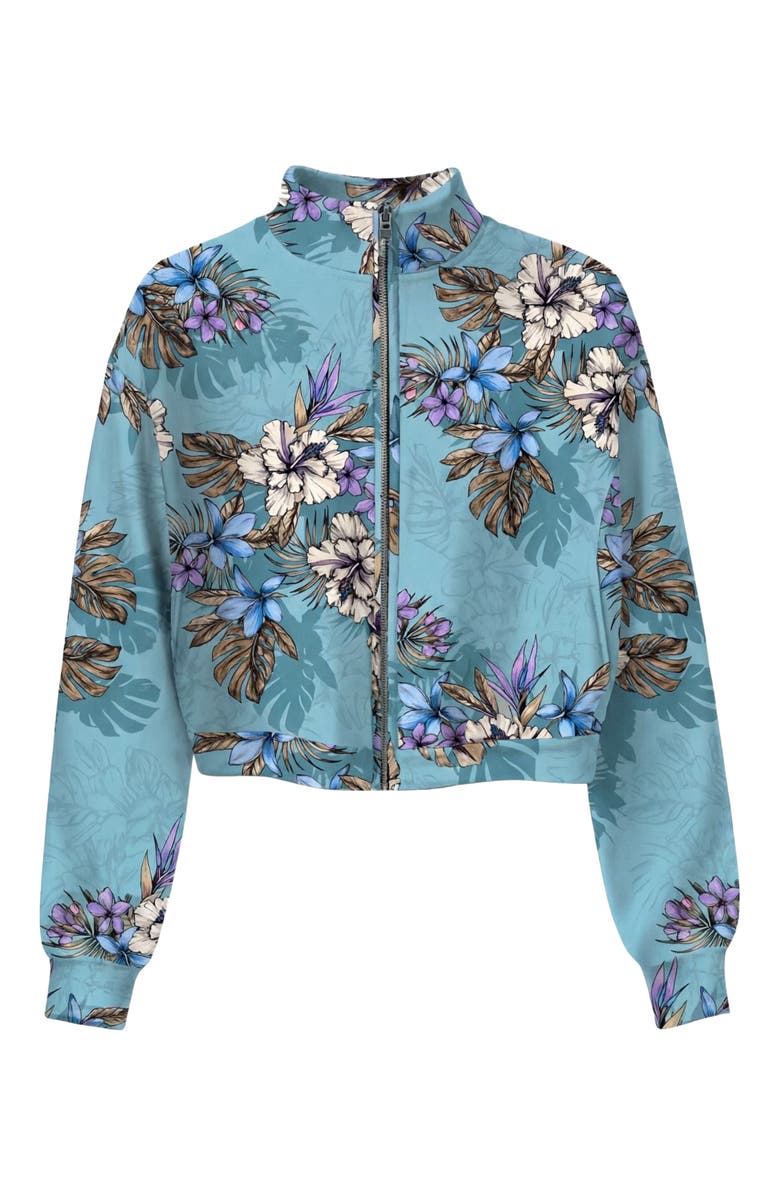 Lords of Harlech Exotic Floral Womens Cropped Zip Jacket, Alternate, color, Exotic Floral Teal
