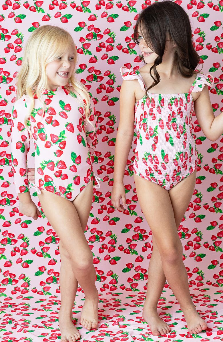 Shade Critters Kids' Strawberry Long Sleeve UPF 50+ One-Piece Rashguard Swimsuit, Alternate, color, Pink