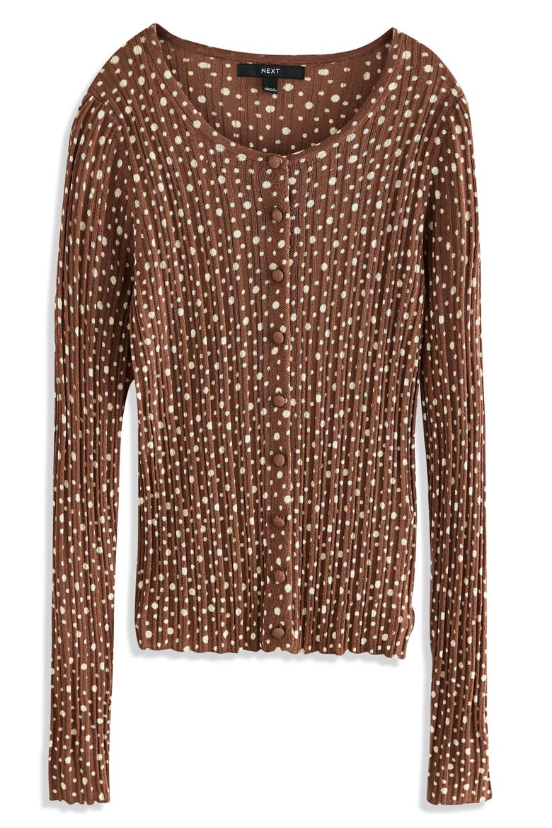 Spotty Button-Up Knit Top, Alternate, color, BROWN