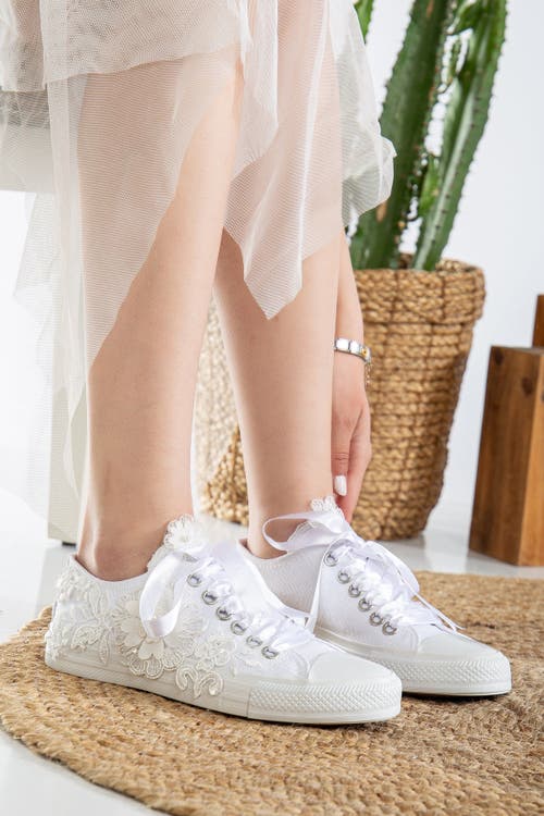 Forever & Always Shoes Peyton Floral Lace Bridal Sneakers In White