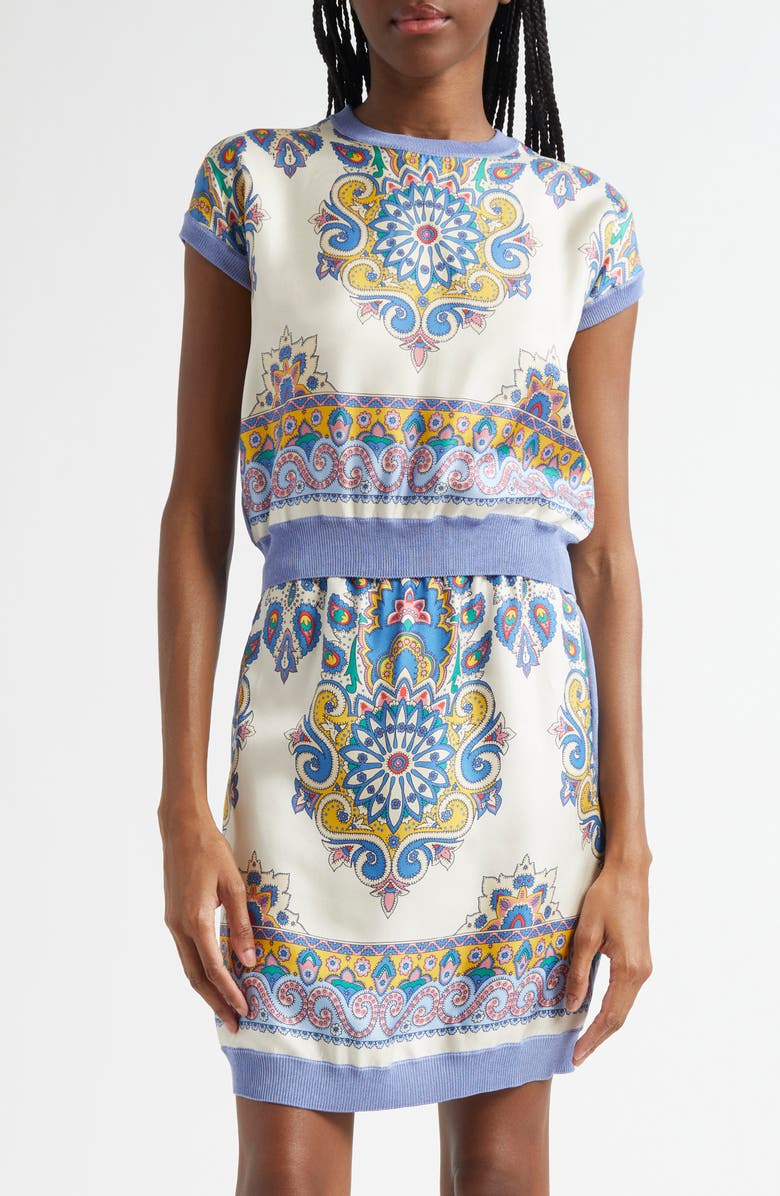 Etro Cap Sleeve Mixed Media Sweater, Main, color, 