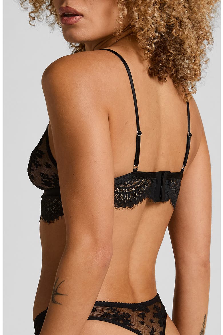 Lou Eyelash Lace Triangle Bralette, Alternate, color, CAVIAR
