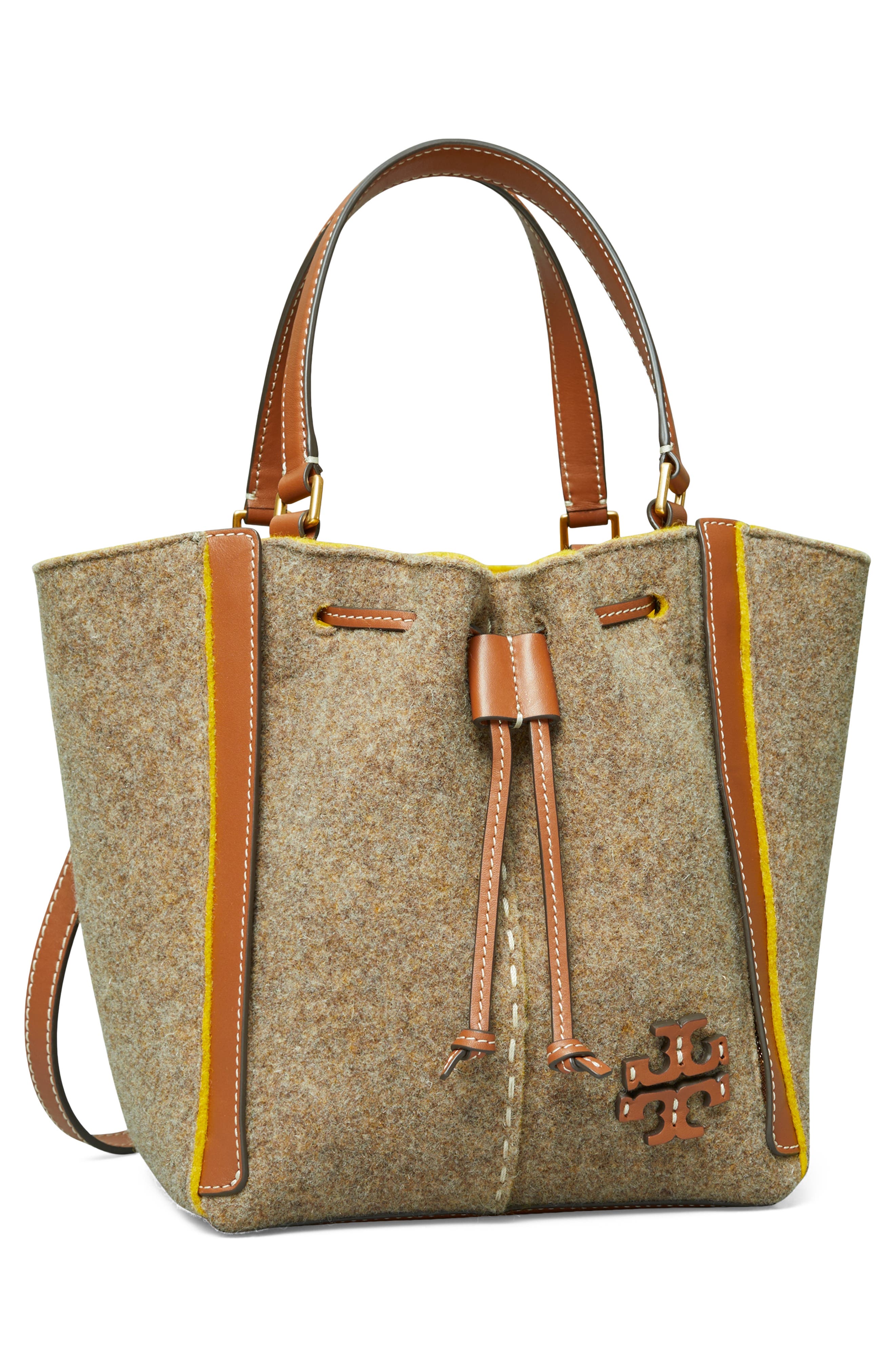 Tory Burch McGraw Wool Blend Felt Drawstring Satchel, Alternate, color, 