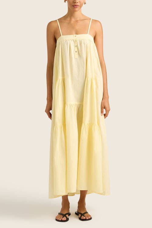 Hope And May Nia Cotton Linen Maxi Strappy Dress In Yellow