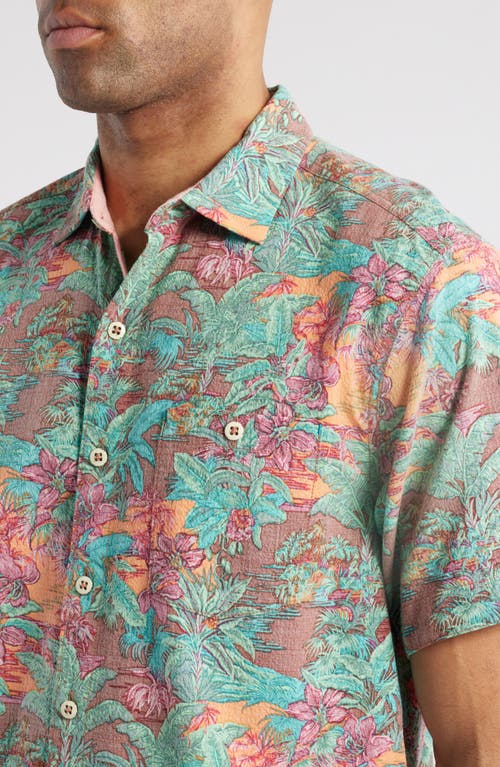 Tommy Bahama Nova Wave Retro Vibes Floral Short Sleeve Cotton Seersucker Button-up Shirt In Dark Terra Cotta