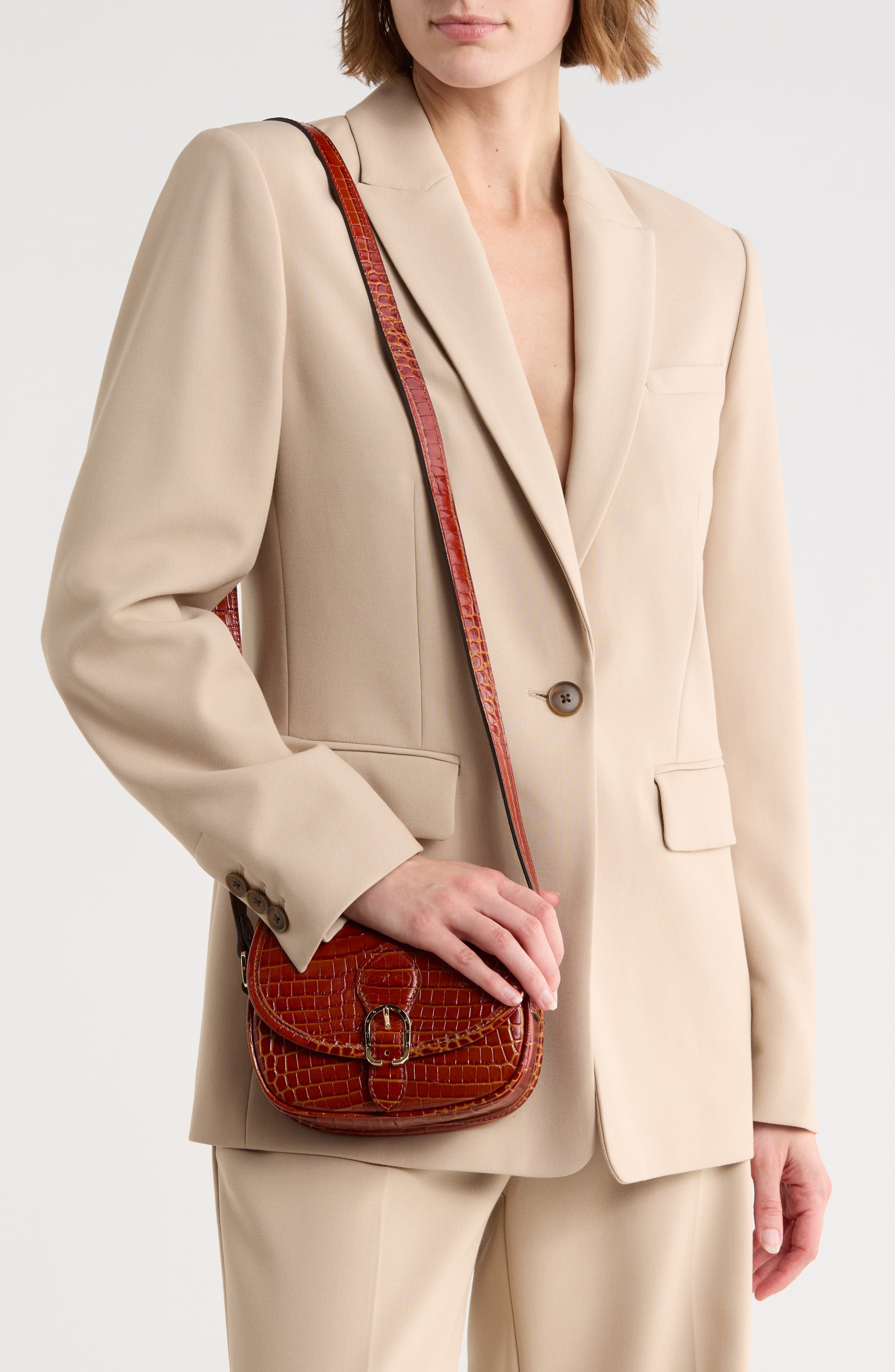 Longchamp 1980 Croc Embossed Small Flap Crossbody Bag, Alternate, color, Natural