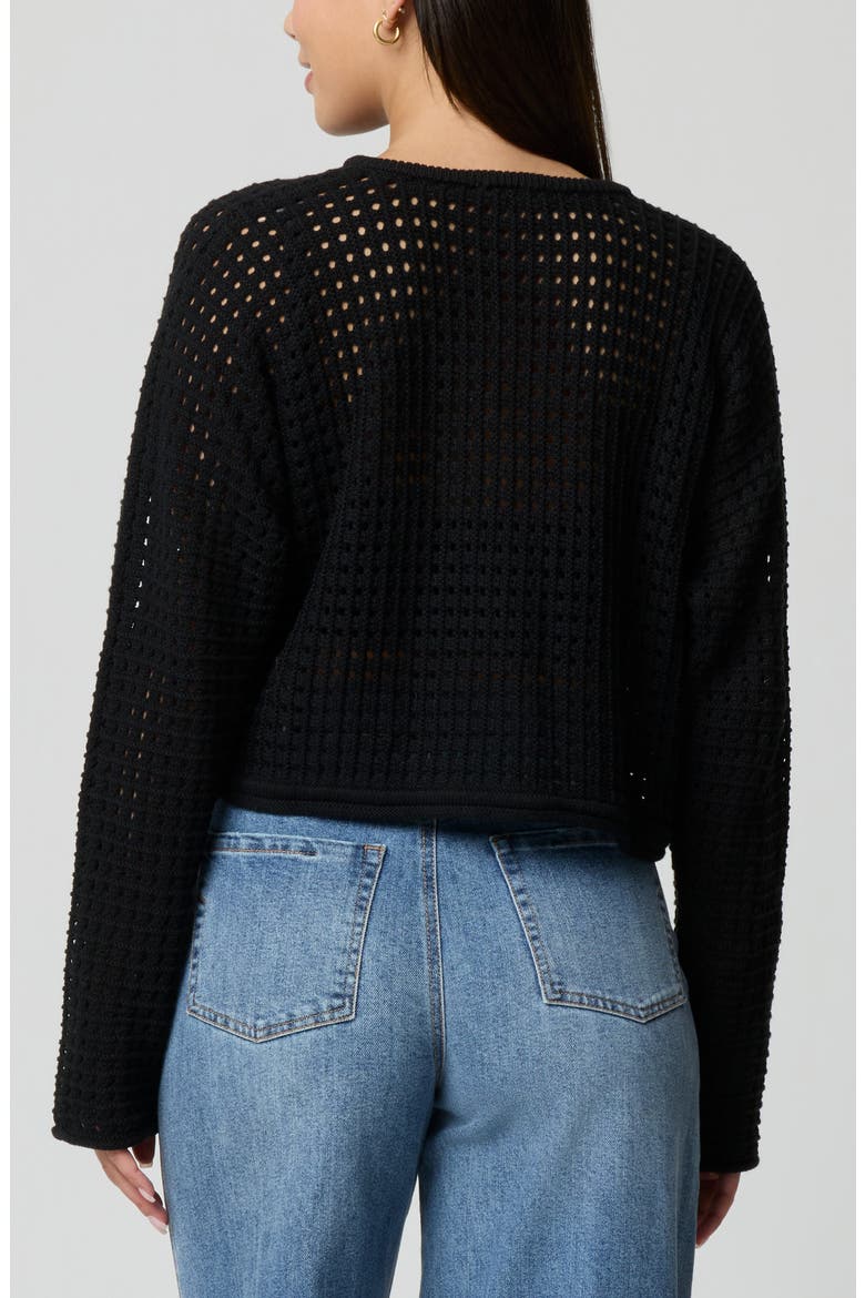 Keyhole Open Knit Crop Sweater, Alternate, color, BLACK