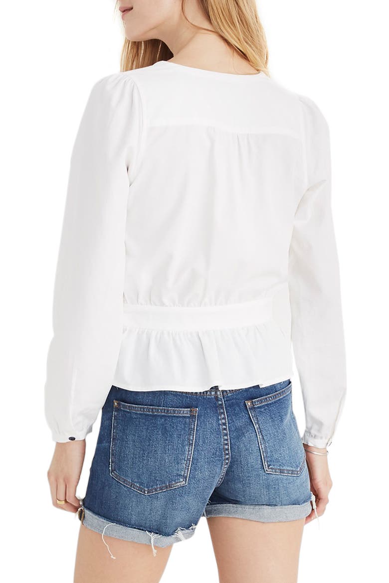 Puff Sleeve Peplum Wrap Top, Alternate, color, PURE WHITE