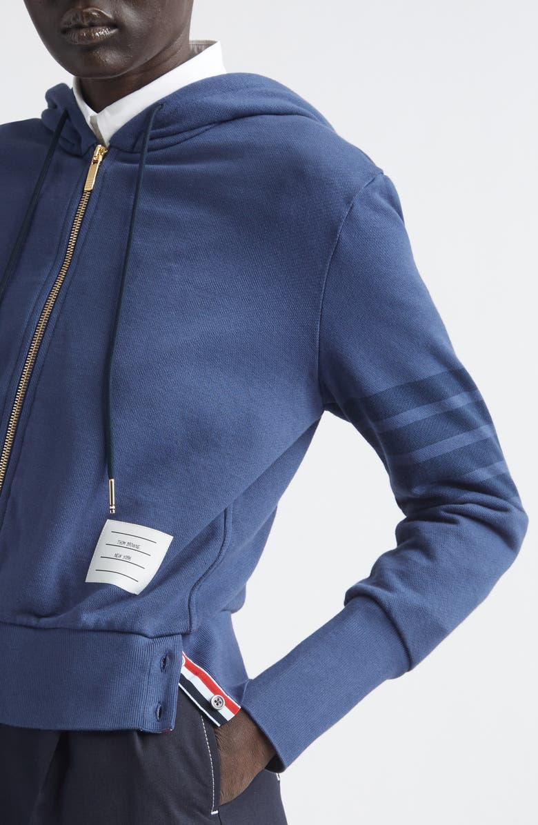 Thom Browne 4-Bar French Terry Full Zip Hoodie, Alternate, color, Navy