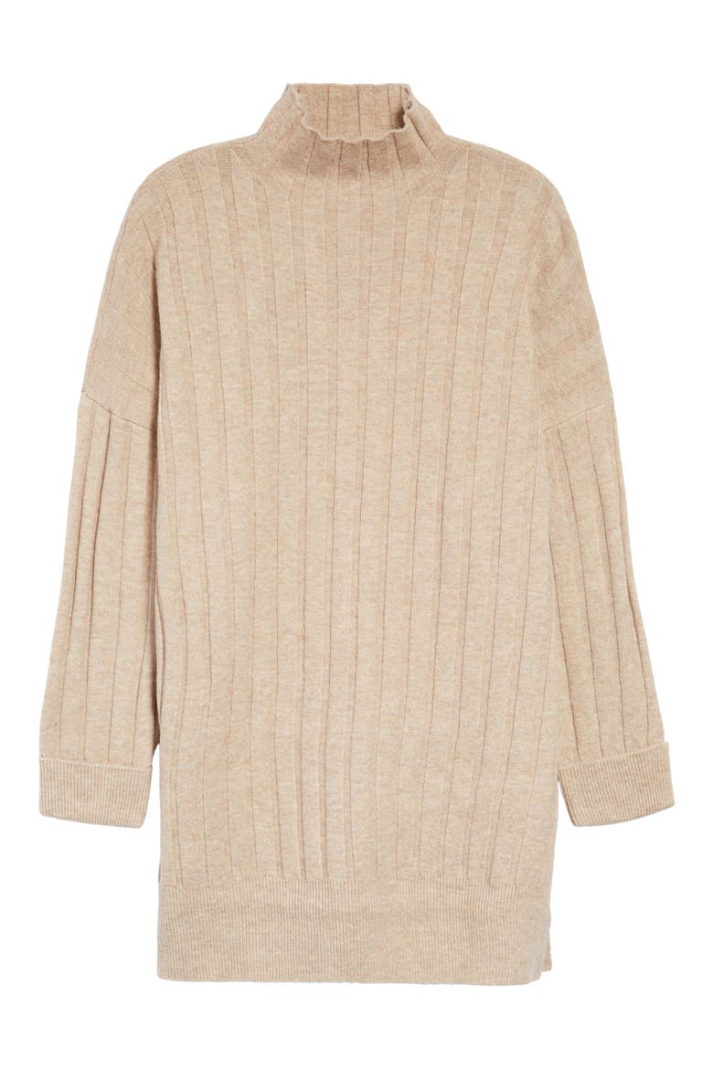 Boxy Ribbed Funnel Neck Long Sleeve Dress, Alternate, color, NEUTRAL