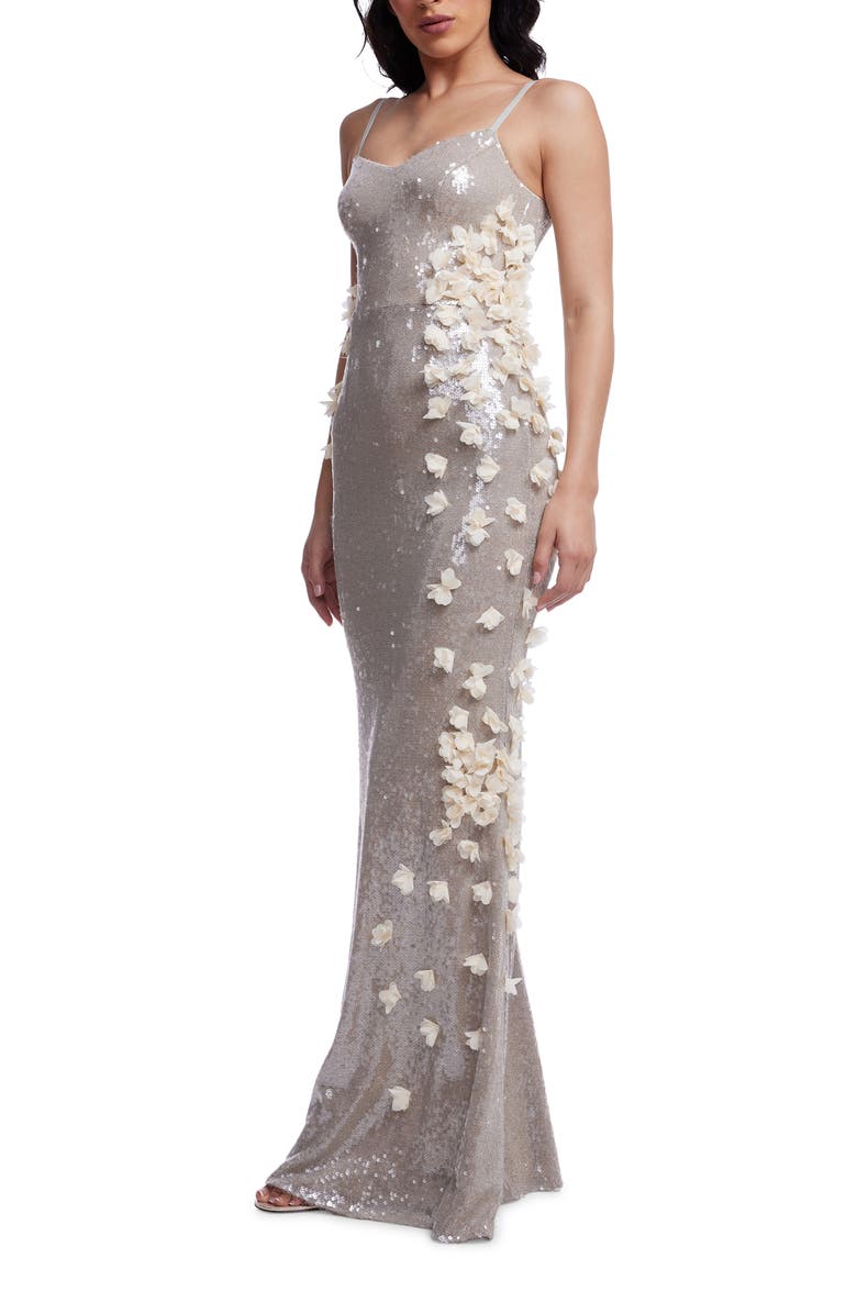 Dress the Population Giovanna Floral Appliqué Sequin Gown, Alternate, color, 