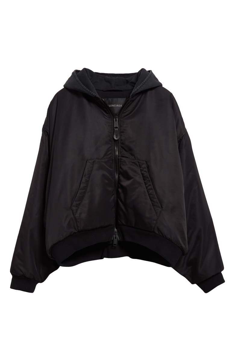 Balenciaga Hooded Nylon Bomber Jacket, Alternate, color, 