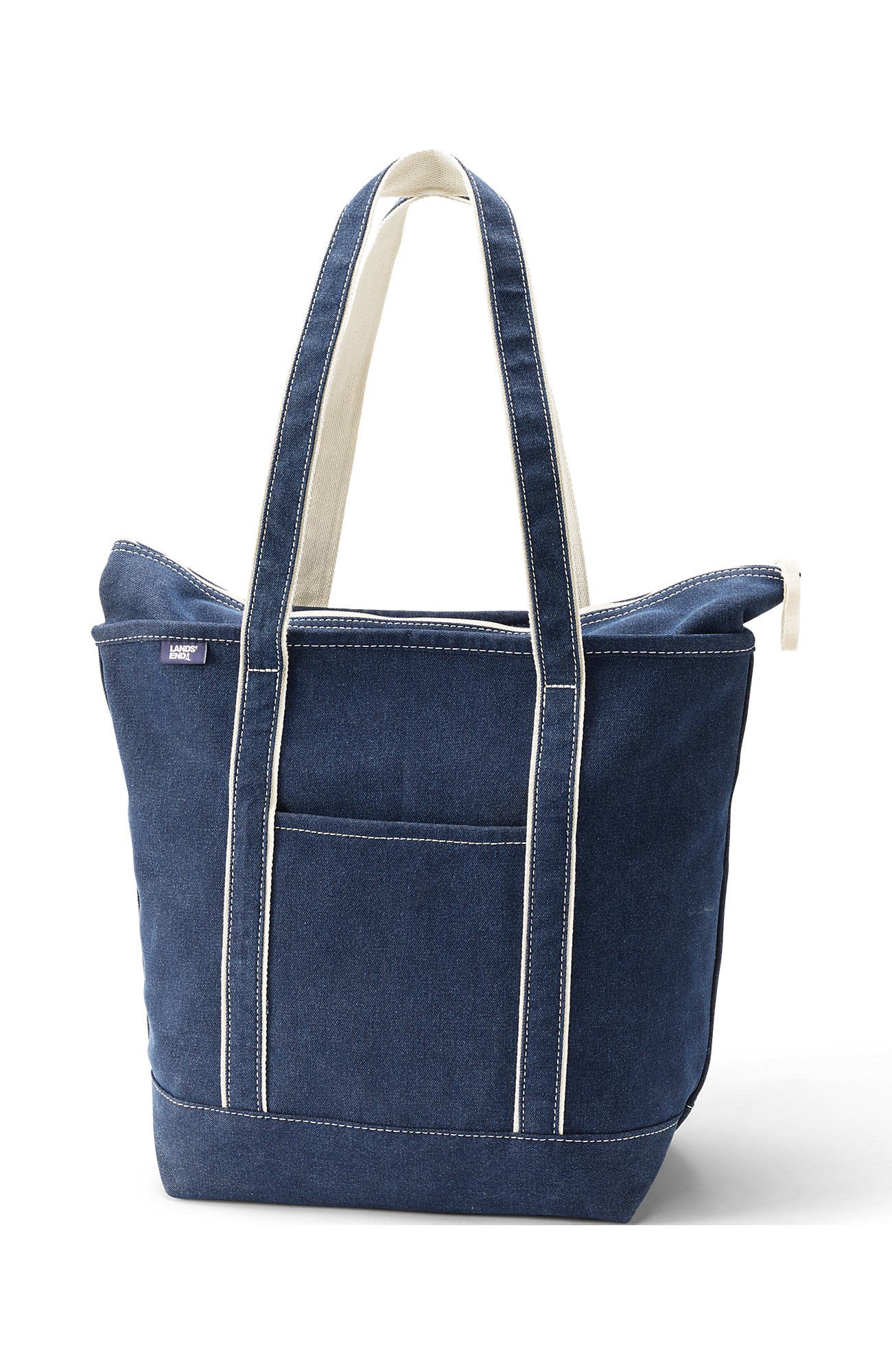 Lands' End Large Denim Long Handle Zip Top Tote Bag | Nordstrom