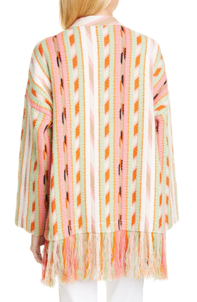 Alanui Fringe Trim Cashmere Blend Jacquard Cardigan, Alternate, color, 