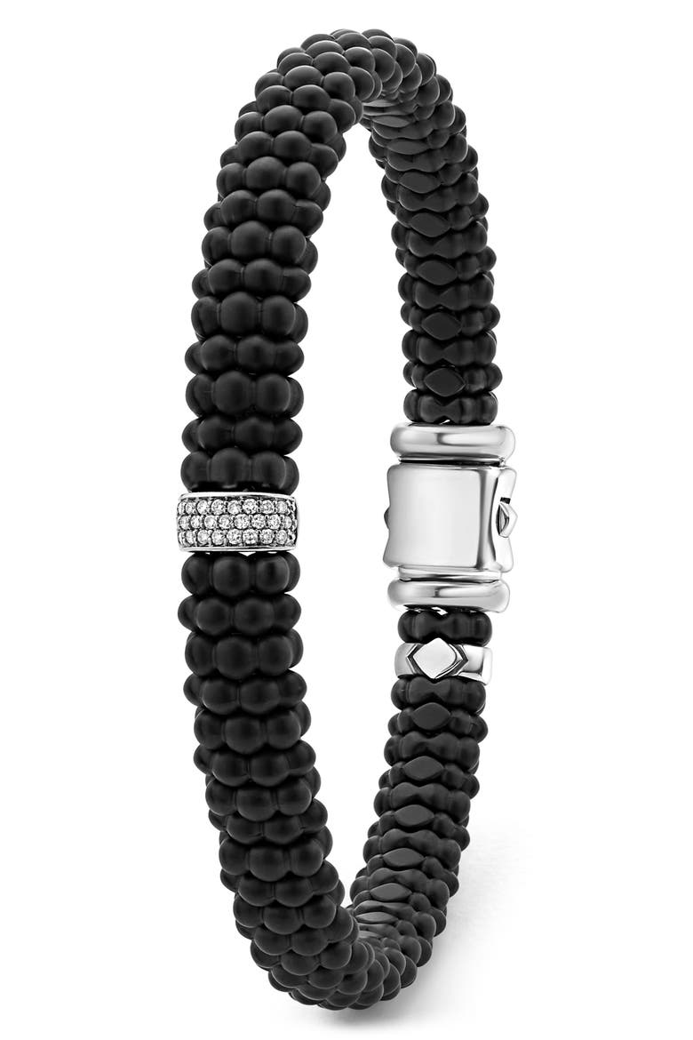 Black Caviar Pavé Diamond Station Bracelet, Alternate, color, BLACK