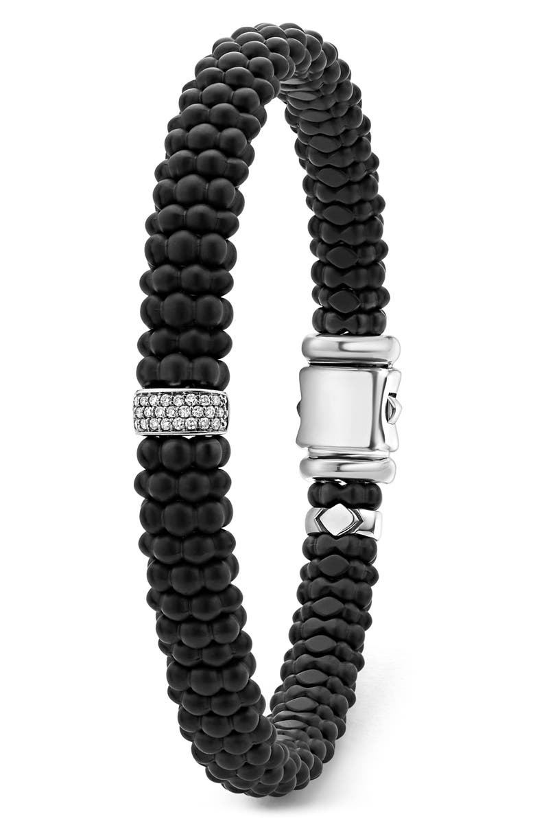 LAGOS Black Caviar Pavé Diamond Station Bracelet, Alternate, color, Black