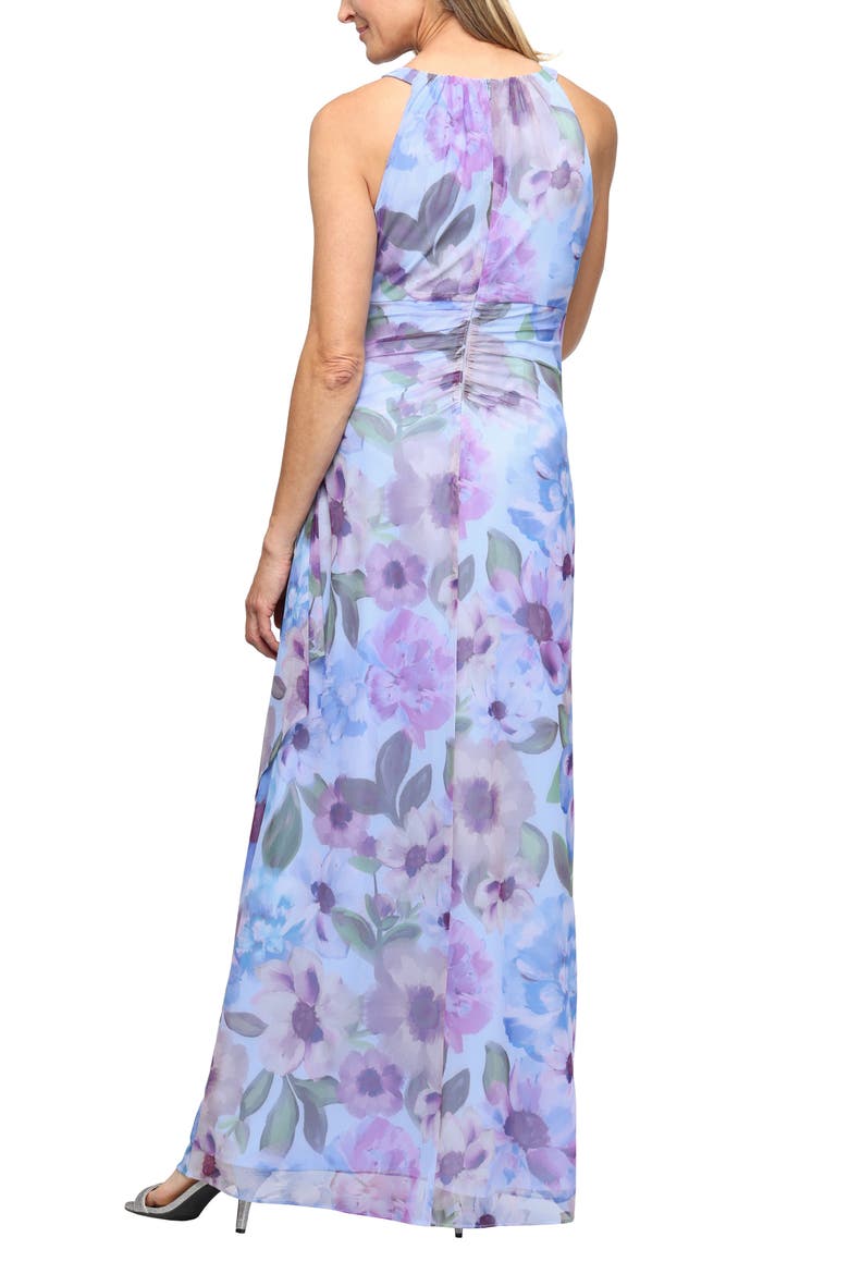 Gathered Floral Cutout Sleeveless Maxi Dress, Alternate, color, BLUE/ MULTI