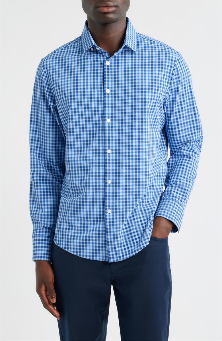 Mizzen+Main Leeward No Tuck Trim Fit Plaid Performance Button-Up Shirt, Main, color, Cobalt Ben Plaid