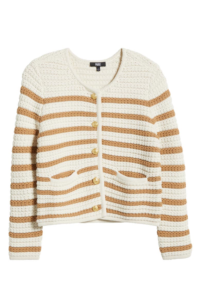PAIGE Oberon Stripe Cotton Blend Cardigan, Alternate, color, Ivory/ Biscotti